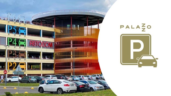 В ТРЦ Palazzo бесплатный крытый 6-ти уровневый паркинг